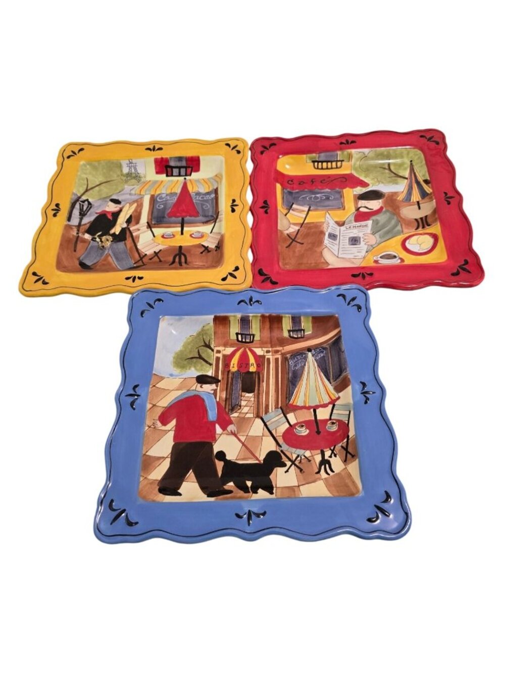 Jennifer Brinley Set of 3 Square Ceramic Plates Paris Bistro 9" - Picture 2 of 14